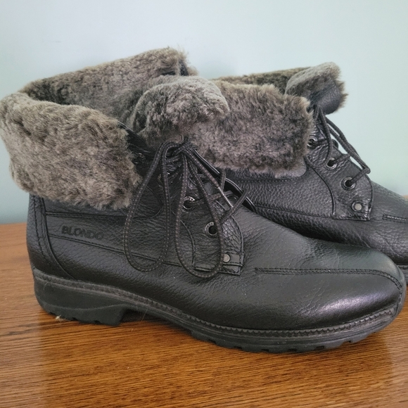 Blondo Black Brown Leather & Wool Boots Lace-up Waterproof Women 10W - Picture 1 of 8